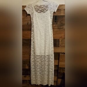 NWT Wild Fable Maxi Dress White Lace Fairy Romantic Sheer Lined Resort Sz Small